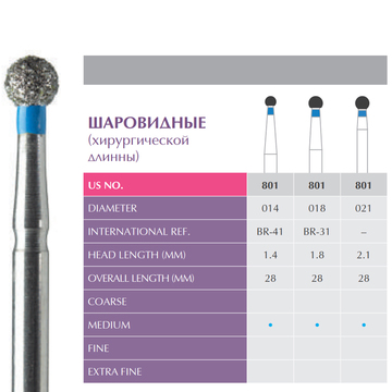 Prima / Алмазный бор - Шаровидные хирургической длины 0